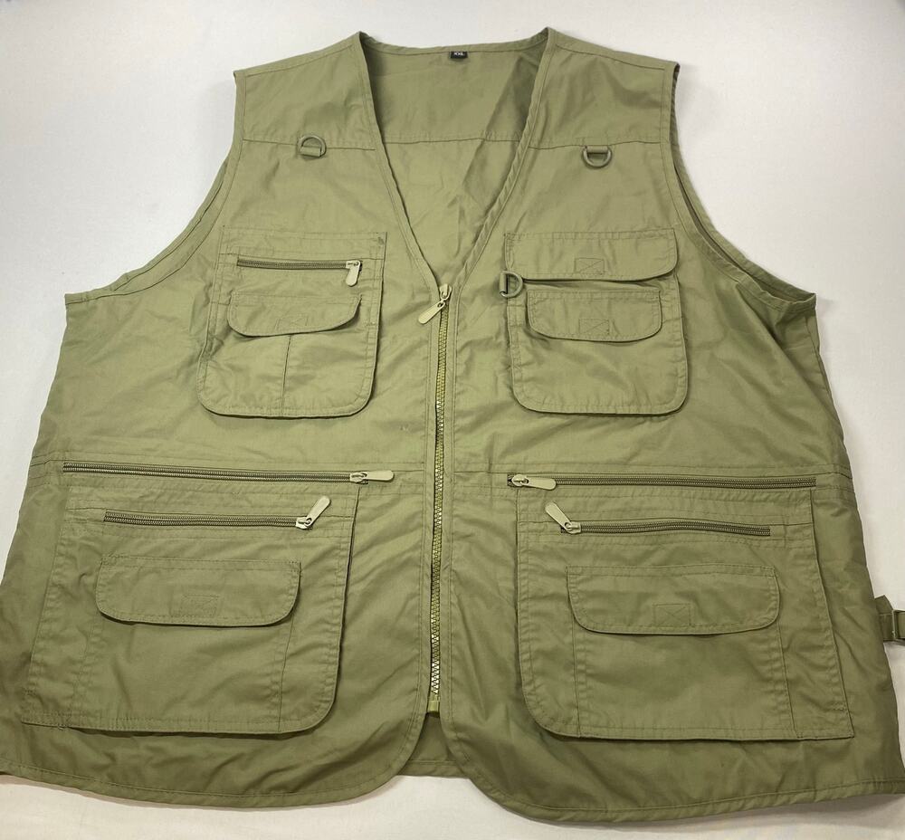 Olive Green Utility Vest • Multi‑Pocket Cargo • XXL • Cotton/Poly Blend